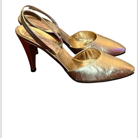 Barefoot Originals Shoes - 1960s Metallic Gold Slingback Sz 6.5 Heels Barefoot Originals